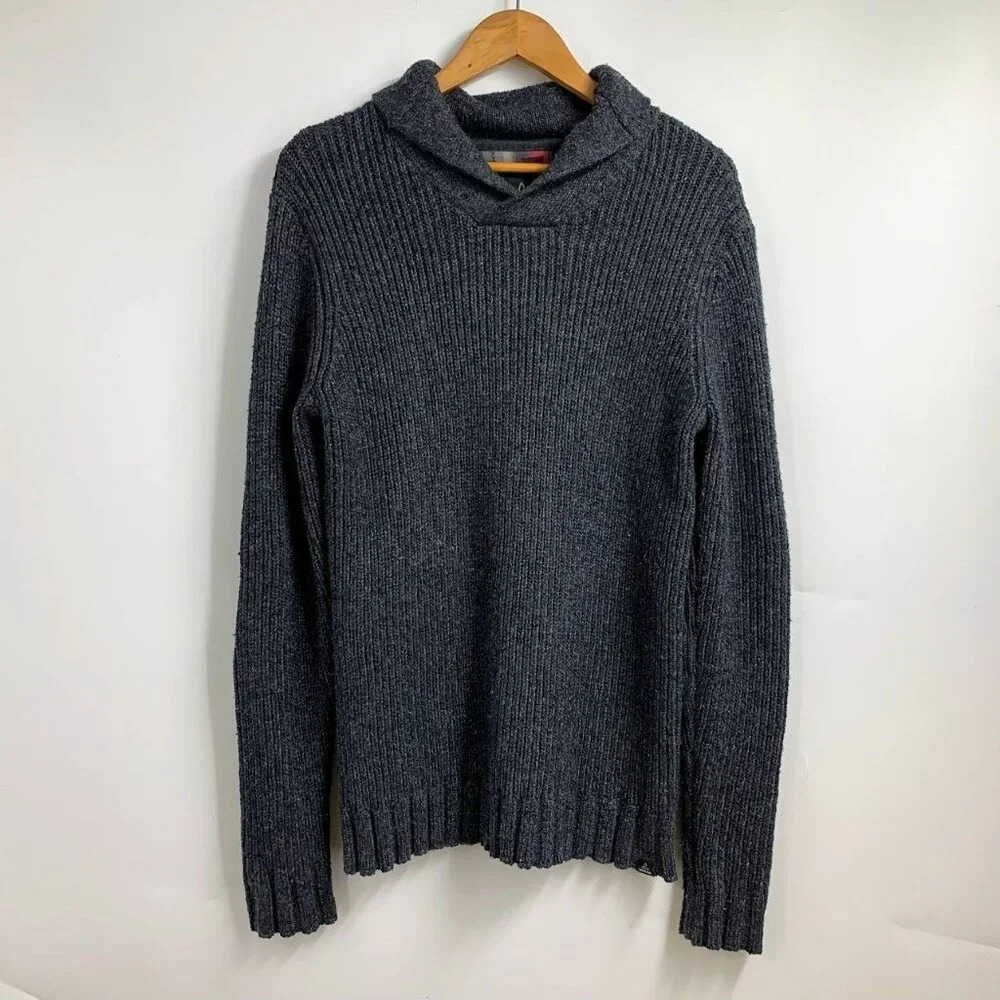 Prana Men's Ribbed Organic Cotton Pullover Long Sleeve Sweater Hoodie Size M